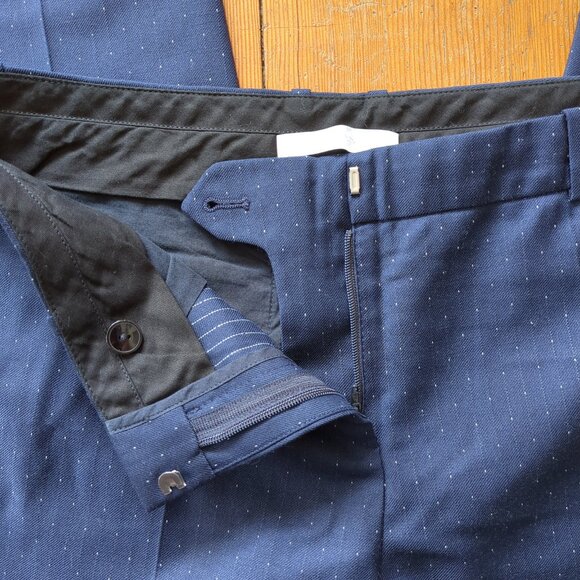 HUGO BOSS Wool Blend Lightweight Office MId-Rise Business Pants in Navy Microdot - Picture 7 of 15